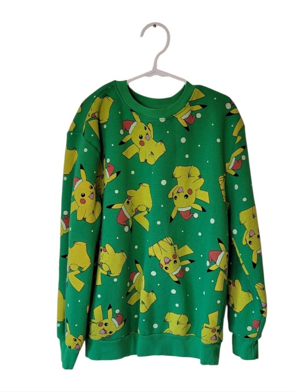 Pokemon Green Christmas Pikachu Allover Print Crewneck Sweatshirt Size M